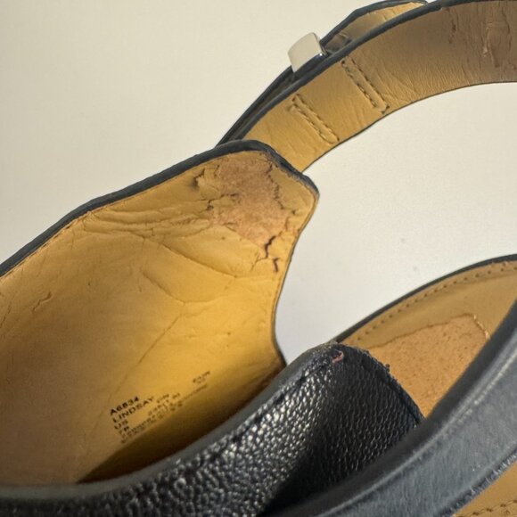 COACH Lindsay Safari Black Calf Leather Wedge Peep Toe Sandal Size 7 - Picture 10 of 12